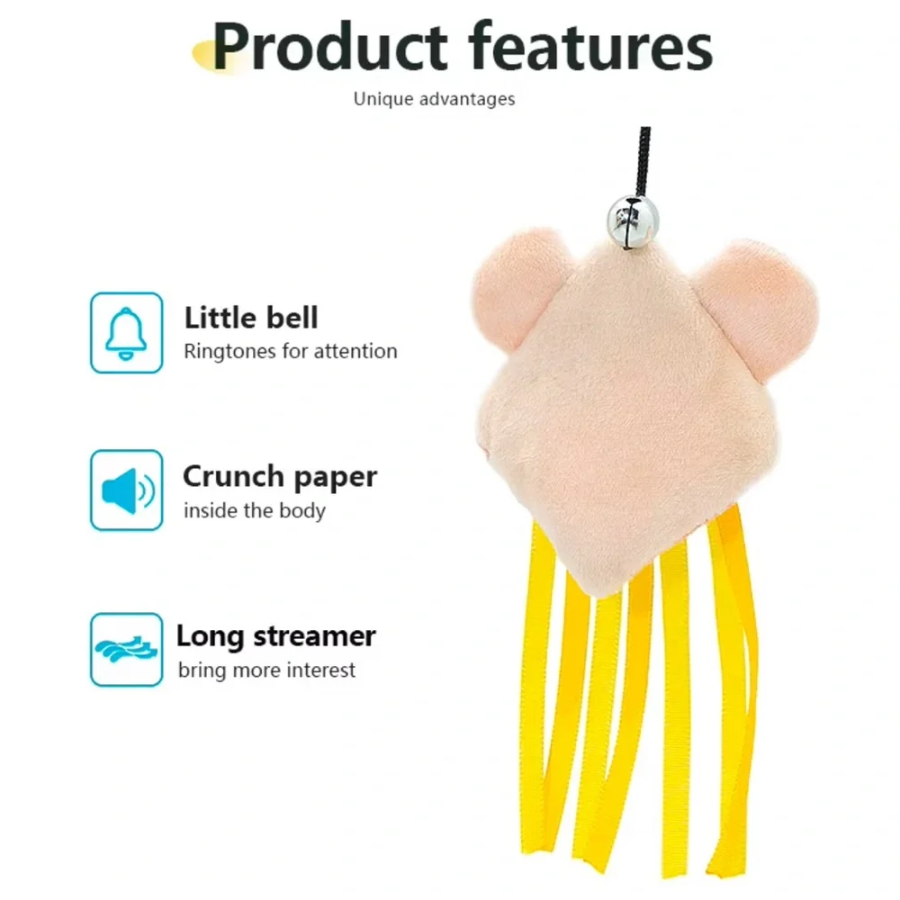 Interactive Cat Toy Teaser with Crunch paper and Ring bell - Mouse Design